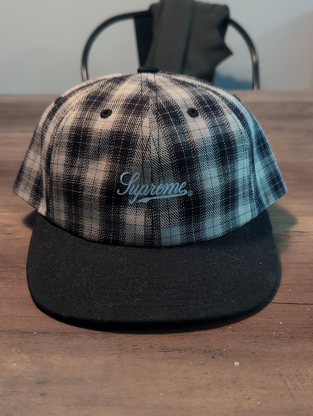 Supreme Black & White Plaid Logo Snapback